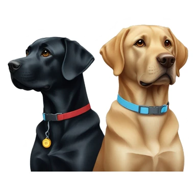 black-coloured labrador on the left with red collar, black-coloured labrador on the right with light blue collar. sticker