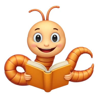 cute worm character reading book sticker