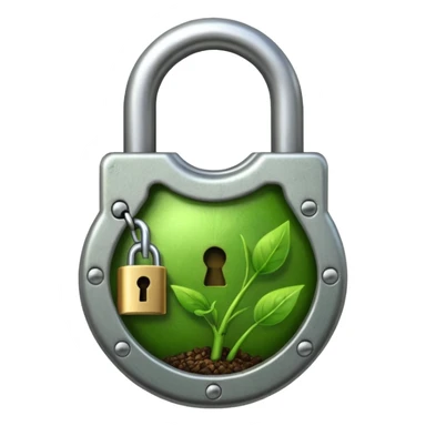 A seed germinating with a sprout sticking out of it in the shape of a pad lock  sticker