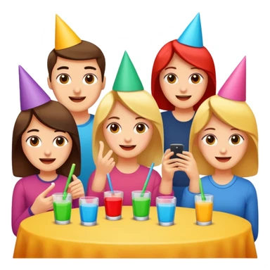 Party quiz with happy people with no phone writing blocks empty eyes sticker