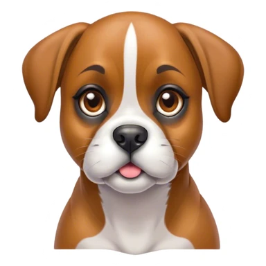 Cinematic Cute Fawn Boxer dog Portrait Emoji, Head tilted playfully and inquisitively, with a glossy fawn Fur highlighted by a white muzzle and chest, round, sparkling brown eyes filled with curiosity, Simplified yet irresistibly adorable features, highly detailed, glowing with a warm, friendly glow, high shine, affectionate and lively, stylized with a touch of whimsy, bright and endearing, soft glowing outline, capturing the essence of a mischievous yet loving pup, so playful it feels like it could bound out of the screen and into your arms! sticker