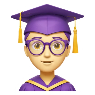 Create a fun and intelligent text bot character with a sleek, futuristic design. The bot should have a vibrant personality and be styled in shades of purple and yellow. It wears a stylish pair of glasses, symbolizing wisdom and tech-savviness, and a graduation cap to represent knowledge and learning. The bot should have a friendly, approachable expression with a subtle glow, giving it a smart and interactive vibe. Keep the design modern, playful, and engaging—perfect for an AI-powered learning assistant. sticker