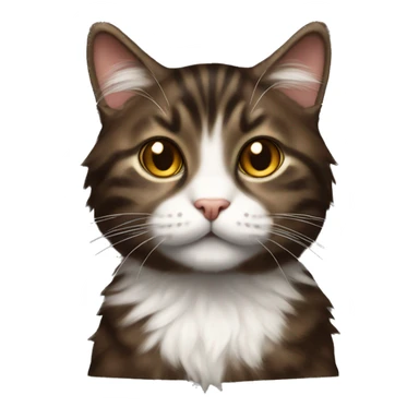 Fluffy dark brown tabby cat with a white nose sticker