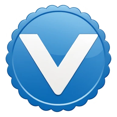 Flat blue verification badge emoji, scalloped circular shape, bold white checkmark in center, clean vector style, no text, no gradient, transparent background, emoji icon. sticker
