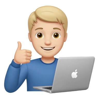 white guy sitting with laptop showing thumb sticker