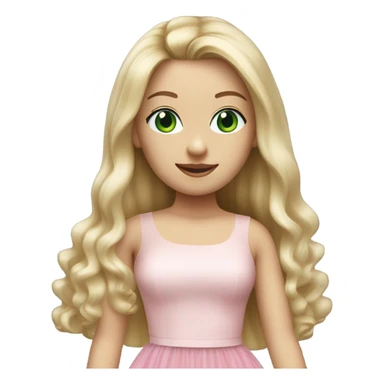 Realistic White woman with Long blonde straight hair and green eyes, wearing Long soft pink tiered tulle skirt, isolated sticker