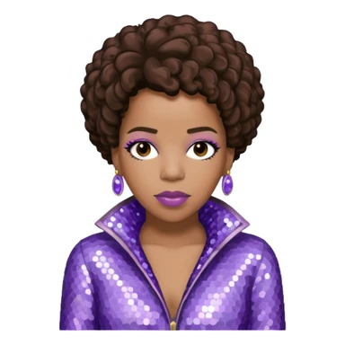 Macy Gray from Mary Mary with dark brown hair, pale lavender sequin outfit sticker