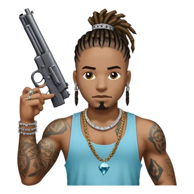 african-american race pig with dreads looking gangster with gun and tank top, with diamond blinging chain, with tattoos sticker