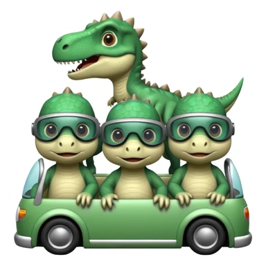 Tres dinosaurios bebés grises cada uno subido en un carro tecnológico blanco con lentes de realidad virtual sticker
