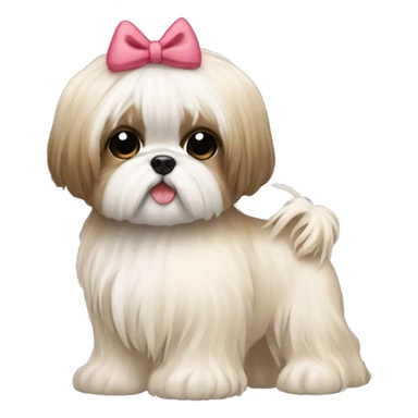 cream girl hugging cream long hair shih tzu with bow on head  sticker