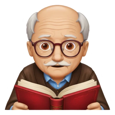 old man red glasses reading a book  sticker