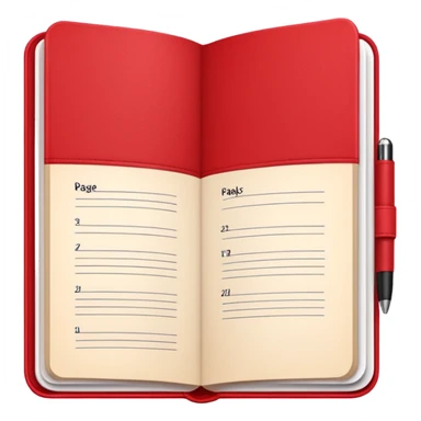 emoji of an open agenda with a red cover, visible pages, simple details sticker