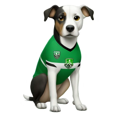 Dog wearing austin fc jersey sticker
