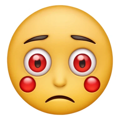 An emoji with red round eyes  with lyi tired face! sticker