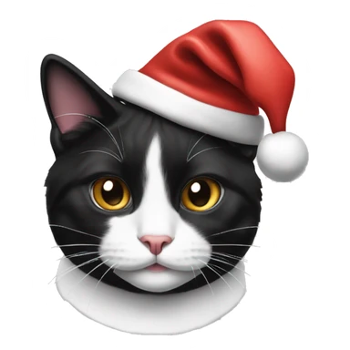 Black and white tuxedo cat with a Santa hat sticker
