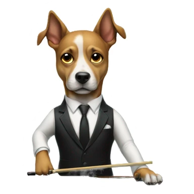 Dog wearing a suit playing pool at a pool table sticker