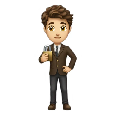 Classy young man brown-haired, struggling to fit a key into a lock. sticker