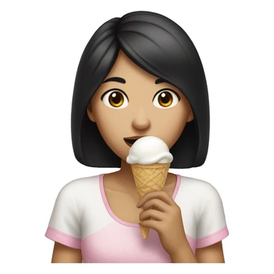 girl wth black hair, look a little like chinese, and eating ice cream sticker