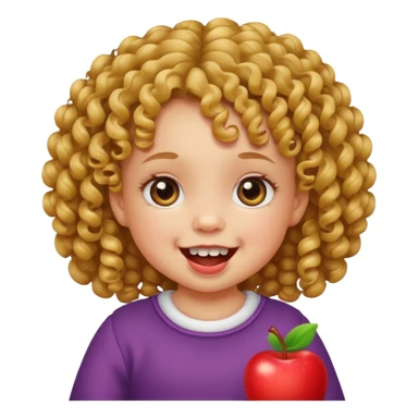 baby girl with curly hair, two upper teeth and two lower teeth, Apple emoji style sticker