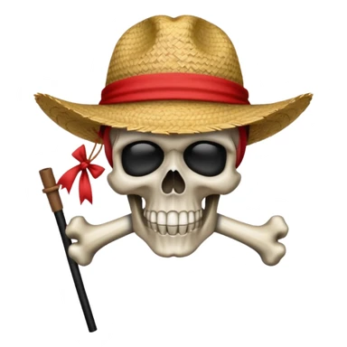 Fait moi ce drapeau 🏴‍☠️ a l'identique et met lui sur la tête de mort un chapeau de paille avec un fil rouge sticker