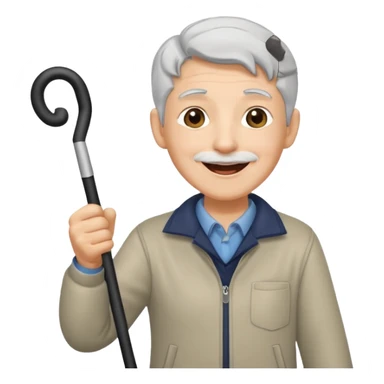 A grey-haired fan with cane in hand, cheering loudly with youthful spirit. sticker