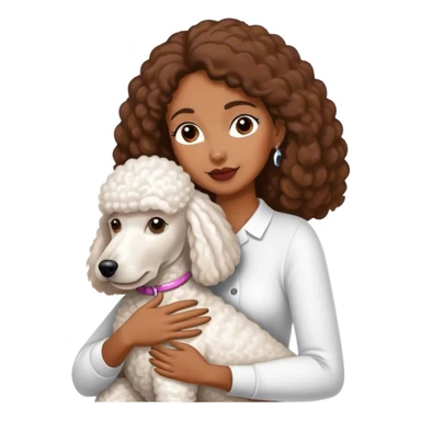 White standard poodle and long-Straight hair brown-skinned woman embrace sticker