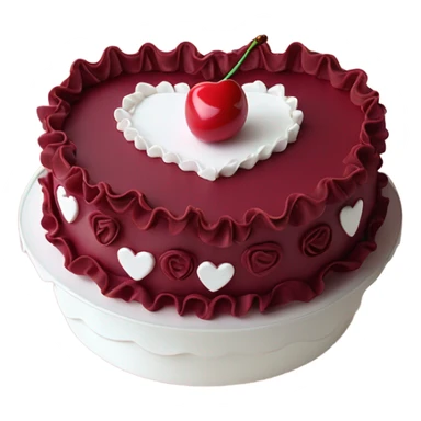 Cherry vintage trendy burgundy ruffled frosting and white heart shaped cake 1 layer  sticker