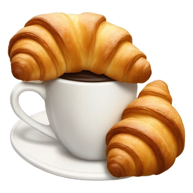 two croissants tied with a white bow, which lie on a cup of coffee from Starbucks sticker
