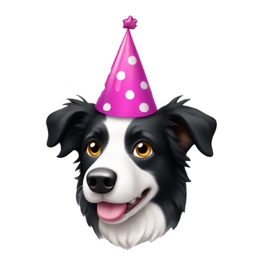 A black and white Border Collie with black spots wearing a party hat.   sticker