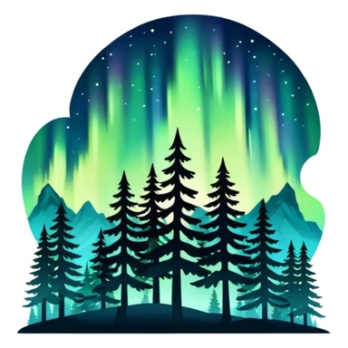 northern lights with pine forest silhouette sticker