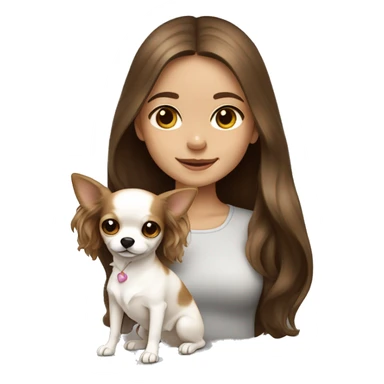 medium wavy brown hair girl with white long haired Chihuahua (with light brown ears) sticker