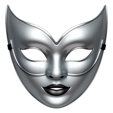 A sleek masquerade mask emoji made of polished silver chrome, smooth sensual curves, reflective metallic surface, mysterious sexy luxury vibe, minimal iOS emoji style, centered, clean white background sticker