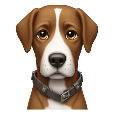 Large and sad brown and white dogs standing and wearing boots sticker