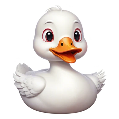 Cinematic Comical White Duck Portrait Emoji, Head tilted dramatically with an exaggeratedly amused expression, featuring a striking, glossy white plumage with a quirky red bill, wide, expressive eyes filled with playful disbelief, Simplified yet hilariously expressive features, highly detailed, glowing with a slightly sassy glow, high shine, dramatic yet playful, stylized with an air of cheeky mischief, bright and endearing, soft glowing outline, capturing the essence of a spirited and over-the-top duck, so meme-worthy it feels like it could quack its way into internet fame instantly! sticker