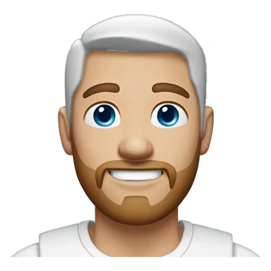 A guy with blue eyes, light white skin, shaved brown hair under 0.5, a little beard on his chin, wearing a white T-shirt, a silver earring piercing with a cross on one ear. sticker