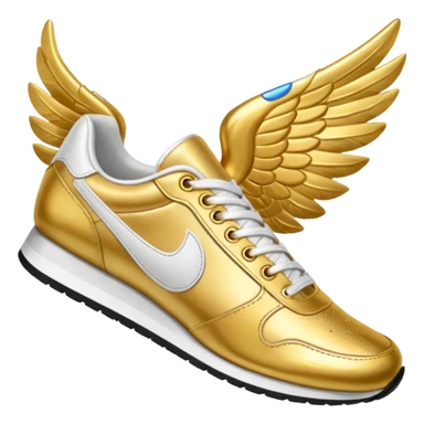 Gold low top track shoe with one white wing coming off back of shoe sticker