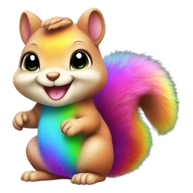 Cute baby squirrel, smile, whole body, rainbow fur, colorful, neon, bright, sparkle, glitter sticker