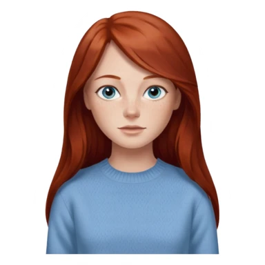 woman with long dark auburn red hair that is mostly straight but has slight waves to it. grey blue eyes. some freckles. wearing a Swedish style sweater that is neutral. the image on the right is closer sticker