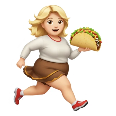 A fat blonde girl running with tacos sticker