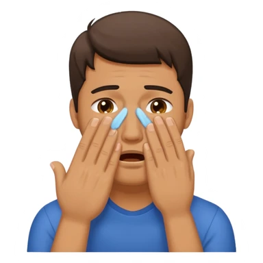 Generate me a dude covering his face with one hand on annoyance while he's crying sticker