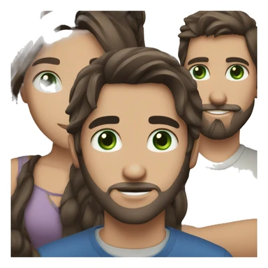 brunette girl long hair with green eyes and blue eyed boy with dark hair and beard  sticker