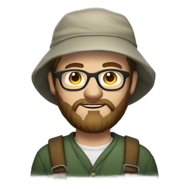 Caucasian fisherman with brown hair and beard wearing glasses sticker