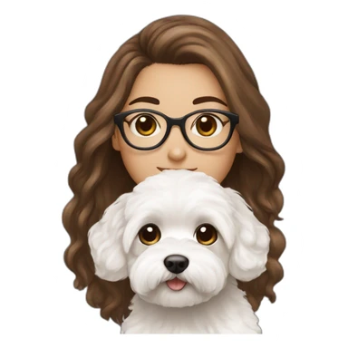 Long brown hair, eyeglassed turkish girl with white maltipoo sticker