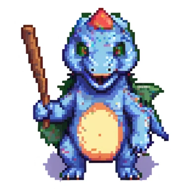 dinosaur holding a bat, pixel art style sticker