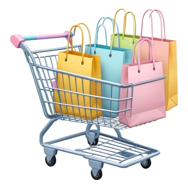 Four pastel colored shopping bags sitting in a shopping cart sticker