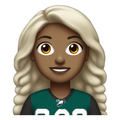 Whited skinned girl with brown hair wearing Philadelphia eagles jersey with number 26 sticker