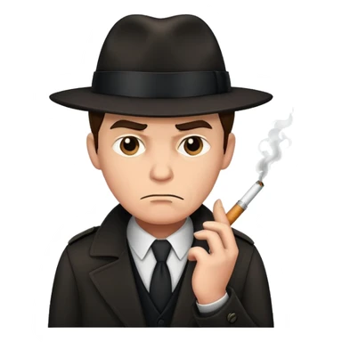 Frowning detective wearing black smoking cigarette sticker