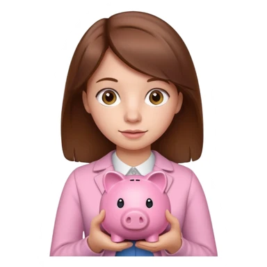 girl with brown hair holding little piggy  sticker