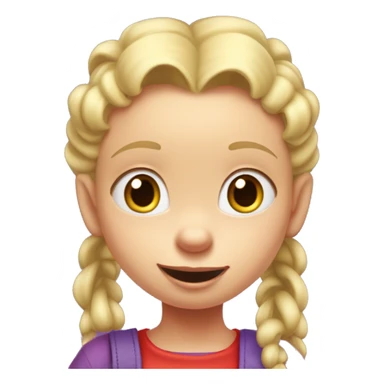 A little blonde girl with pigtails and little purple bows wearing a red long sleeved shirt and purple overalls, rugrats sticker
