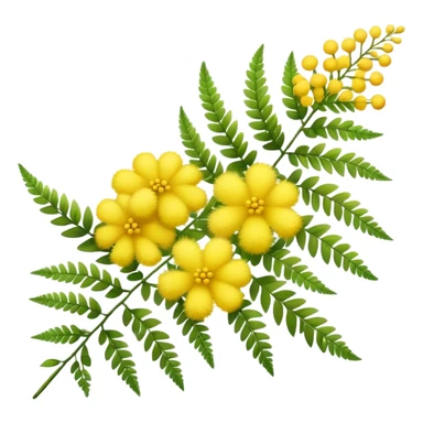 Cinematic Realistic Acacia Emoji, Bright and cheerful, with clusters of fluffy yellow flowers blooming along delicate branches. The wattle’s soft, fern-like leaves sway in the breeze, radiating a sense of warmth and joy. Soft glowing outline, capturing the essence of Australian sunshine, warmth, and beauty in a vibrant acacia tree! sticker